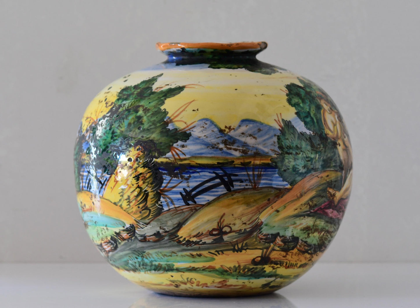 Antique Italian Majolica Vase Hand Painted