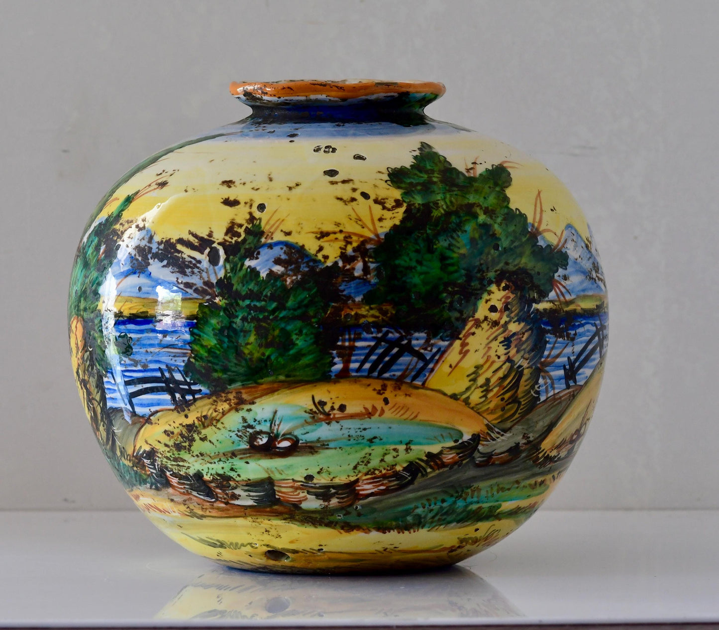Antique Italian Majolica Vase Hand Painted