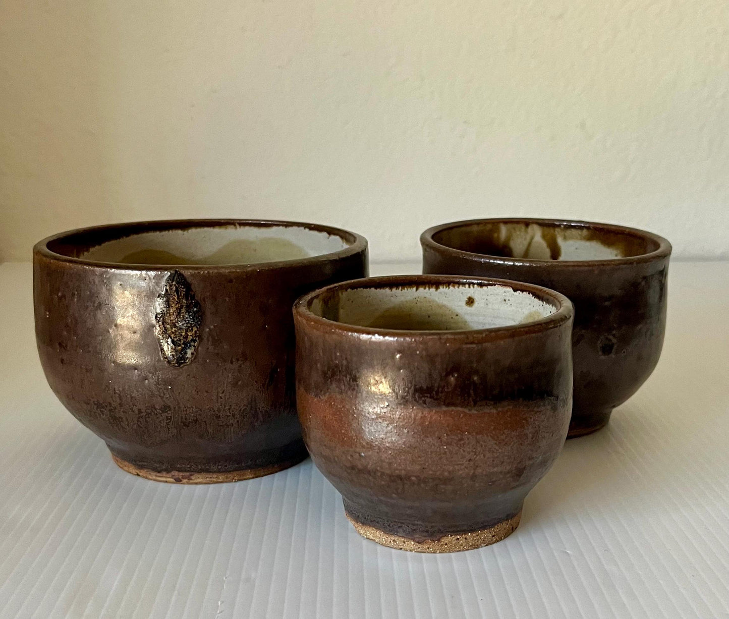 Vintage Set Of 3 Studio Pottery Small Bowls Signed Marylou