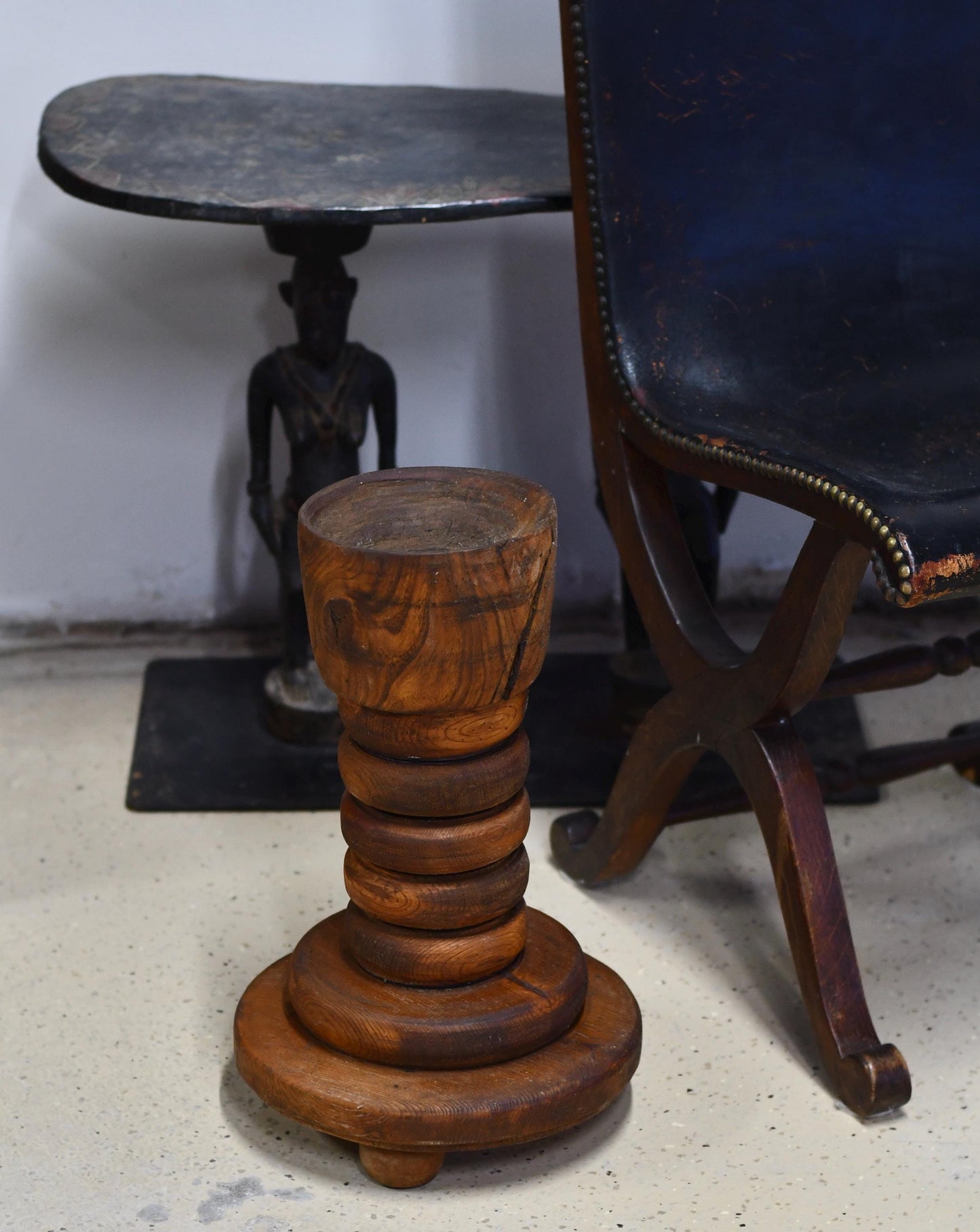 Vintage Handmade Wood Floor Candle Holder