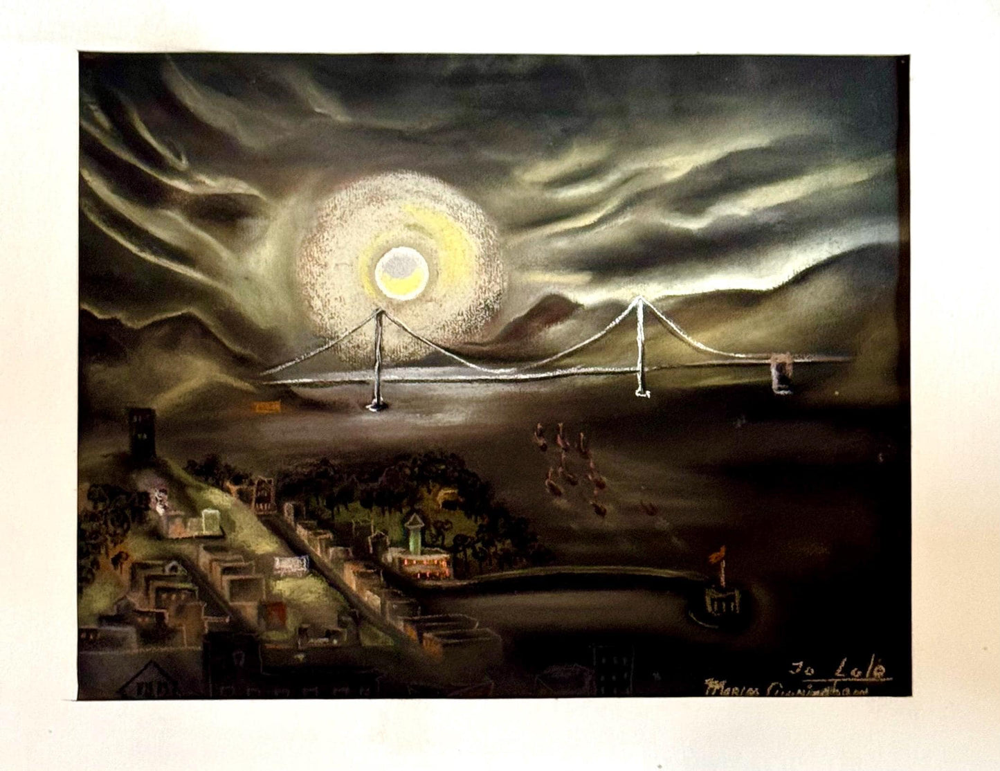 Original Marion Osborn Cunningham Pastel Painting Of San Francisco Bay