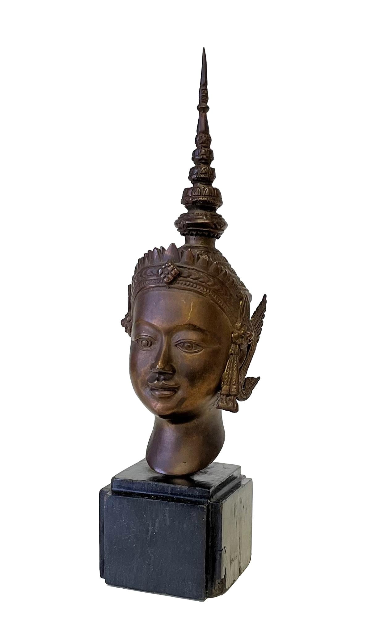 Vintage Bronze Thai Buddha Goddess Dancer Sculpture Bust