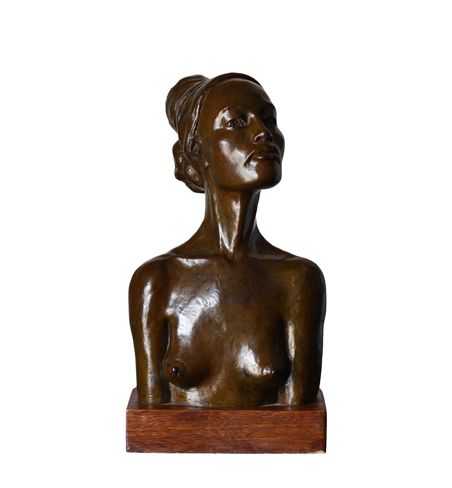 Bronze Nude Woman Bust Sculpture by Richard Hoffmann, Mid-Century Art