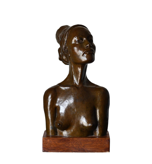 Bronze Nude Woman Bust Sculpture by Richard Hoffmann, Mid-Century Art