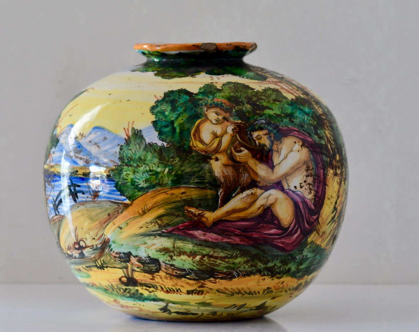Antique Italian Majolica Vase Hand Painted