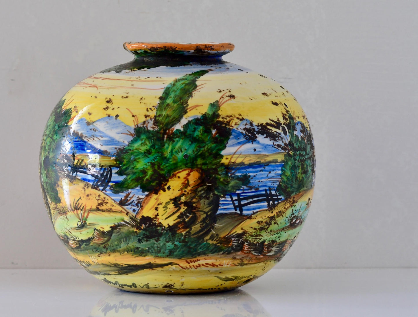 Antique Italian Majolica Vase Hand Painted