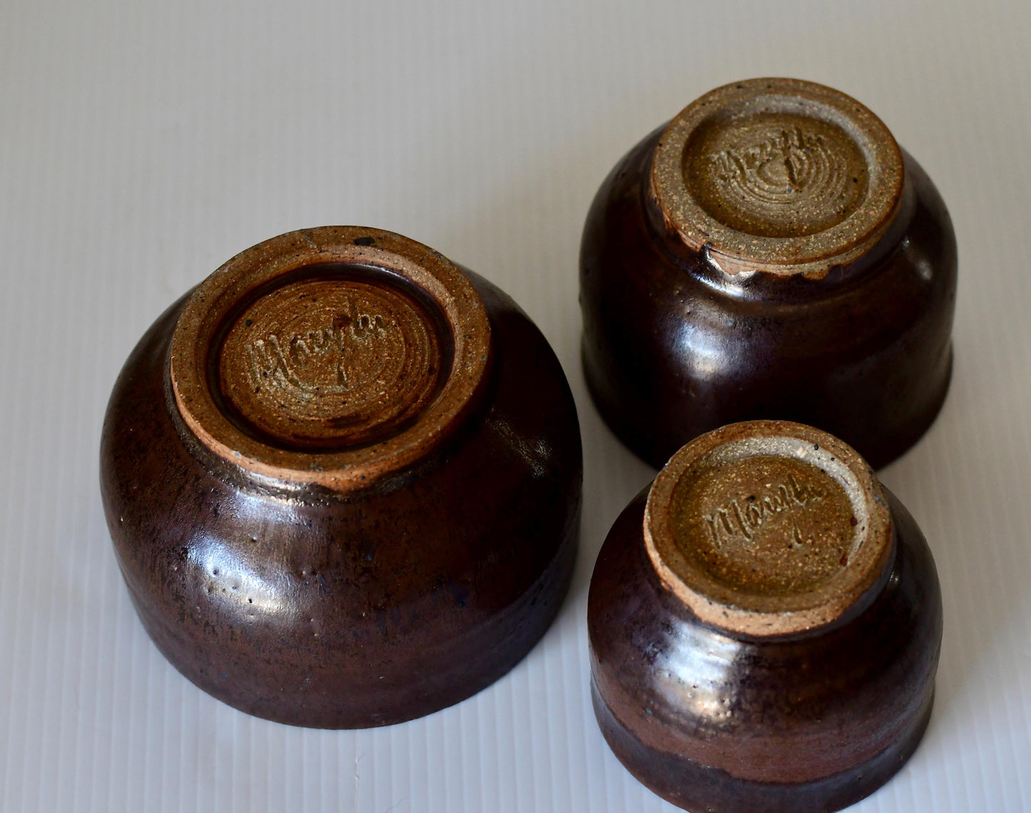 Vintage Set Of 3 Studio Pottery Small Bowls Signed Marylou