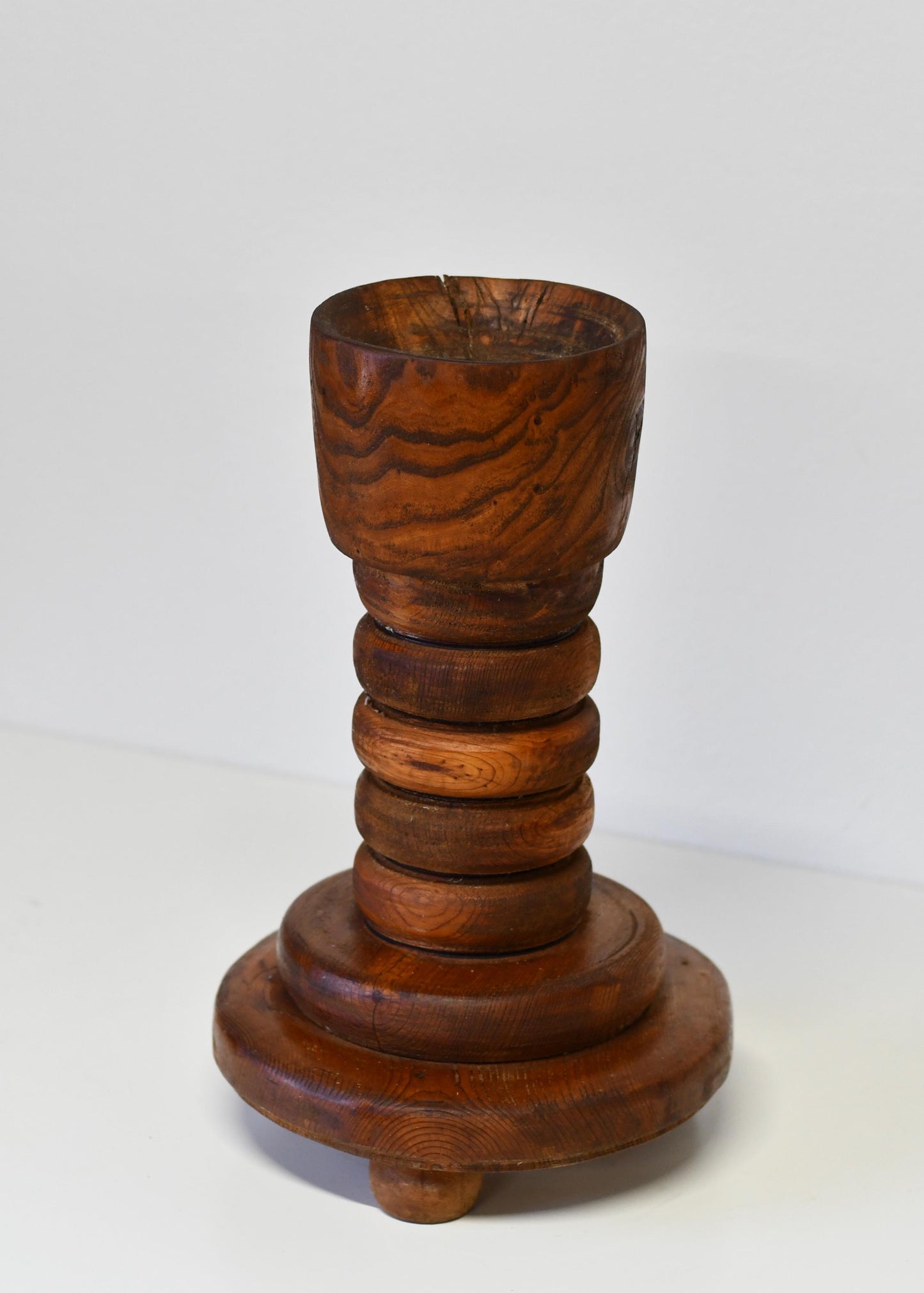 Vintage Handmade Wood Floor Candle Holder