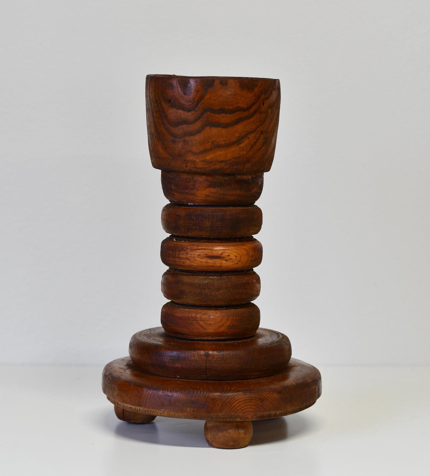 Vintage Handmade Wood Floor Candle Holder