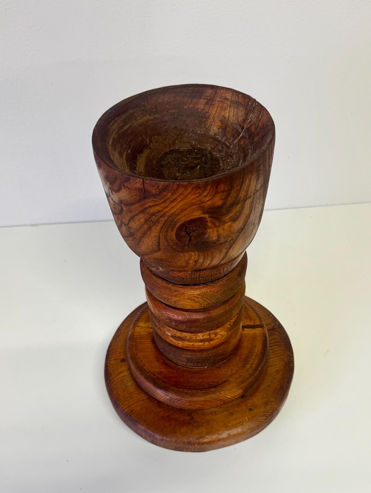 Vintage Handmade Wood Floor Candle Holder