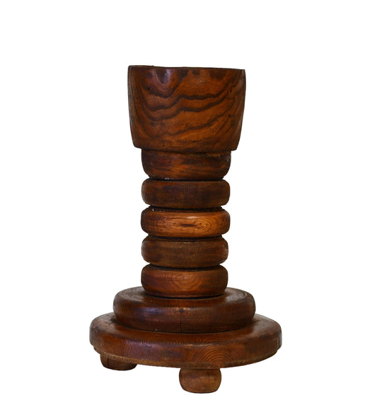 Vintage Handmade Wood Floor Candle Holder