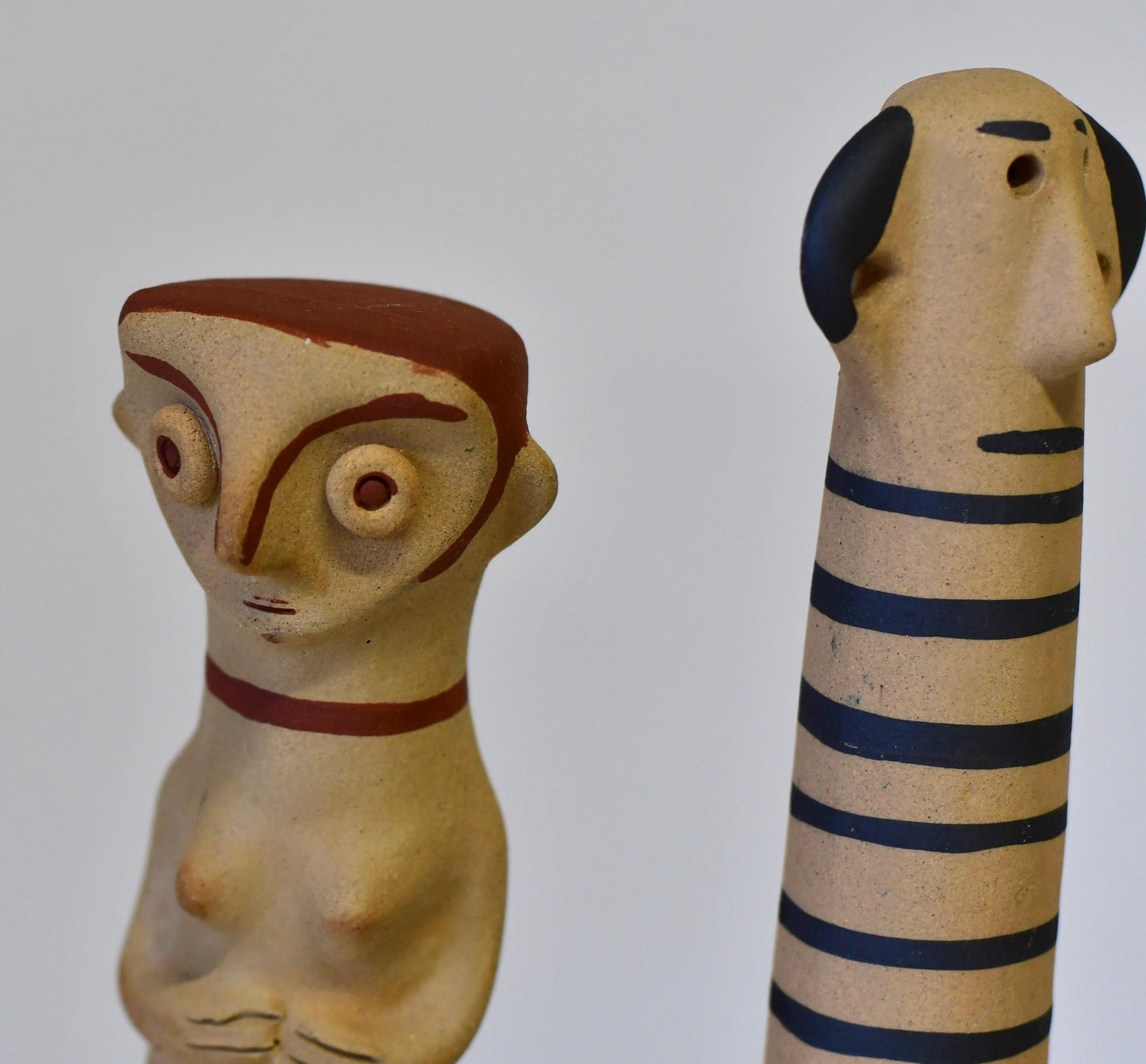 Vintage Greek Male & Female Pottery Idol Sculptures Zande Pierides Cypriote