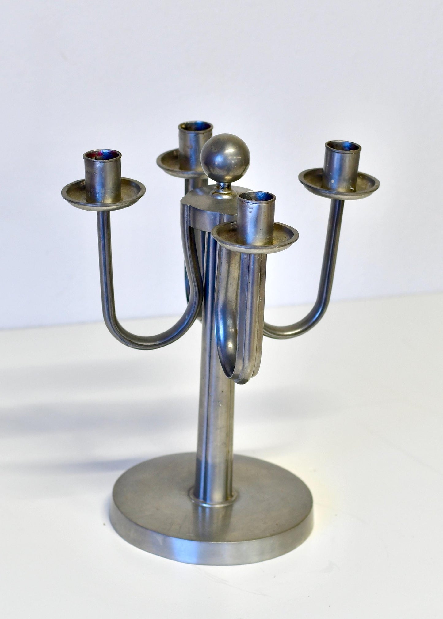 Art Deco Candle Holder Pewter Candelabrum By Eugen Wiedamann Germany