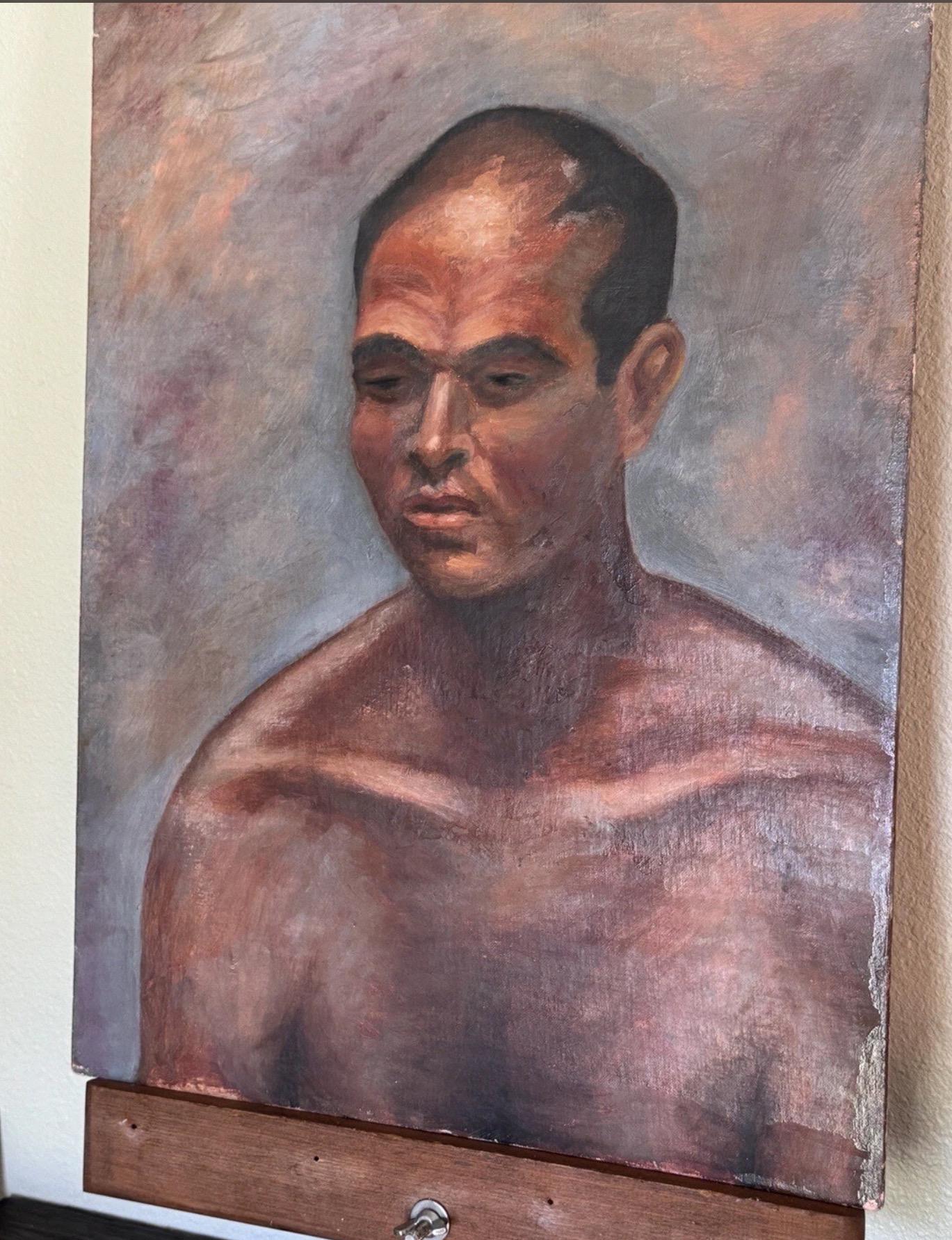 Original Mid Century Art Painting of Man Portrait Signed B. Hensley