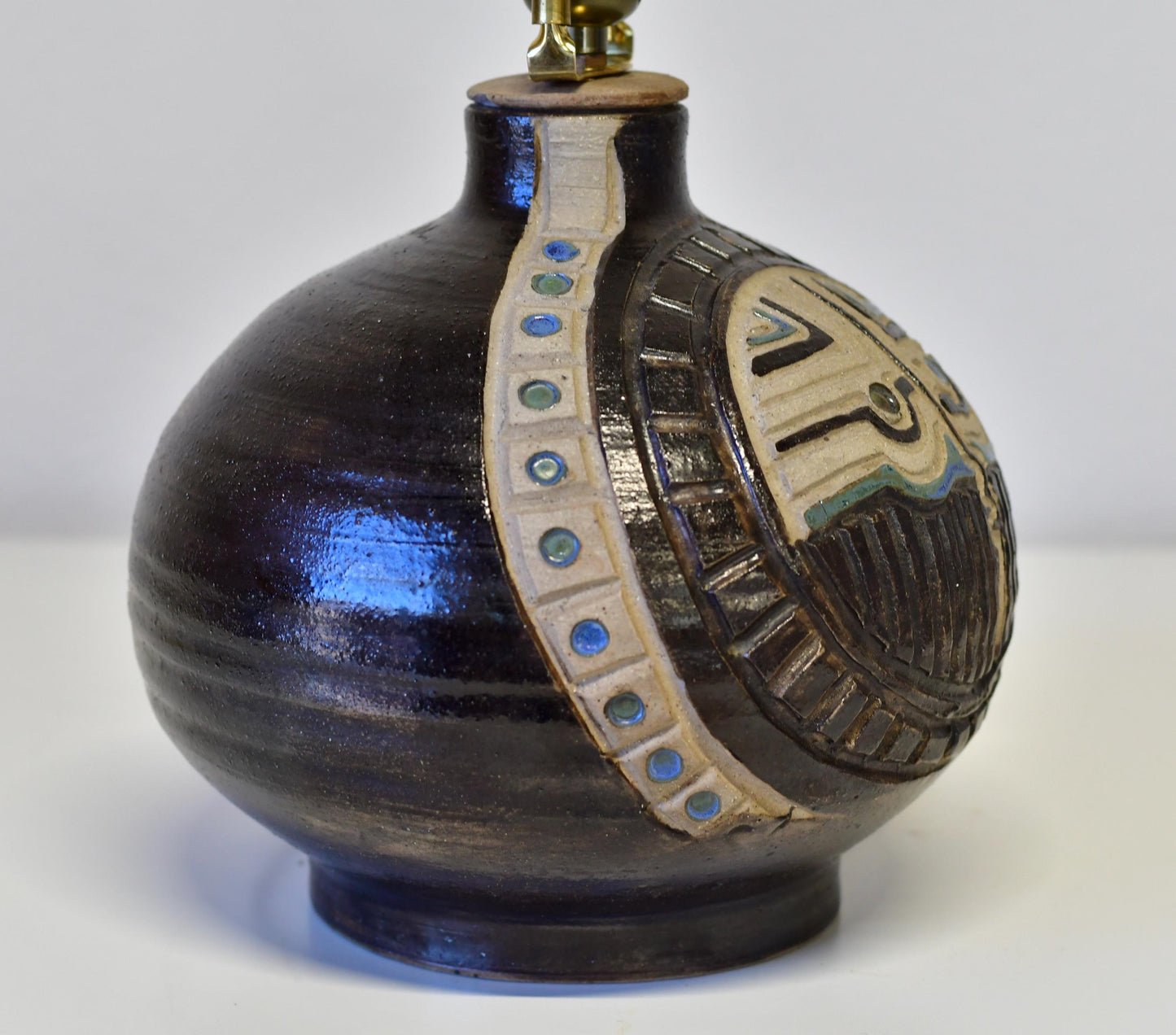 Vintage Mid Century Ceramic Art Pottery Lamp Signed Cervantes Mexico