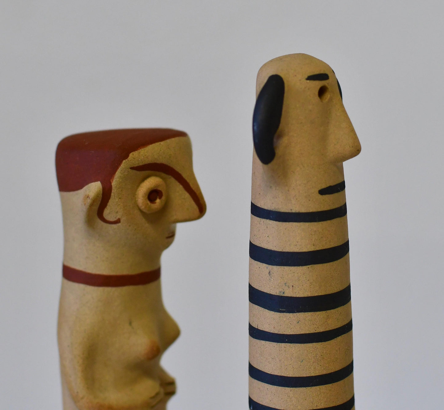 Vintage Greek Male & Female Pottery Idol Sculptures Zande Pierides Cypriote