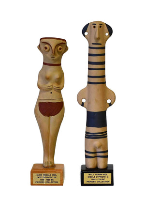 Vintage Greek Male & Female Pottery Idol Sculptures Zande Pierides Cypriote