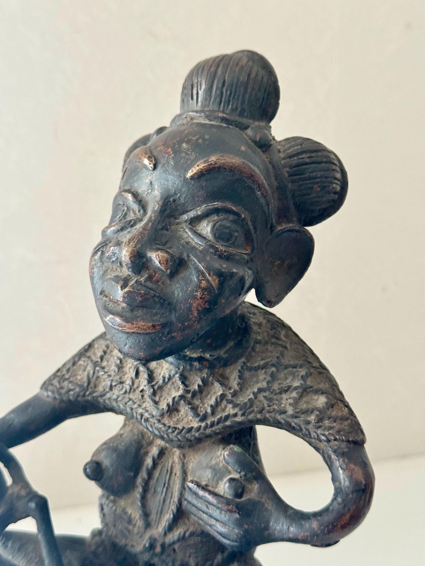 Antique Bamum Bronze Maternity Mother Figure Sculpture African Tribal Art