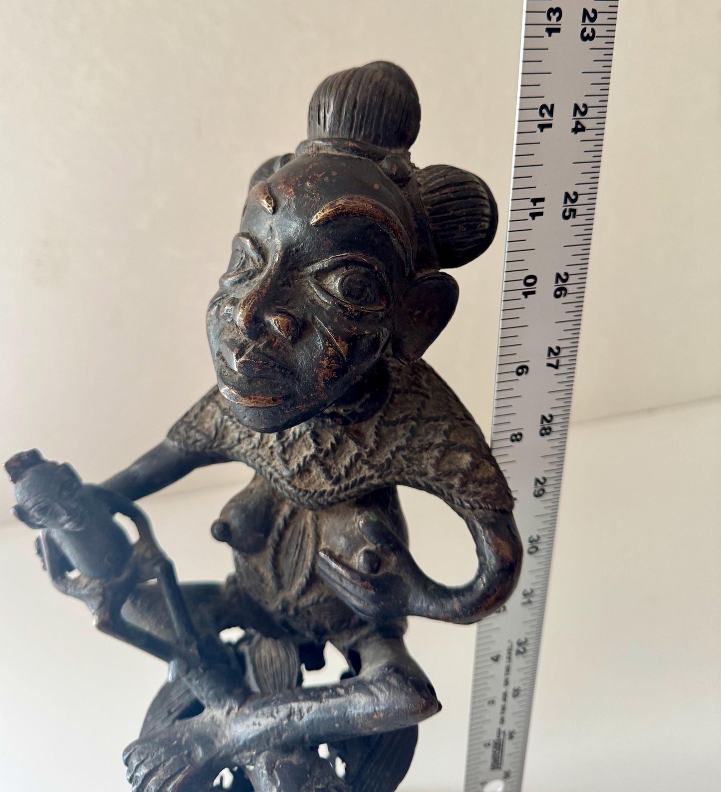 Antique Bamum Bronze Maternity Mother Figure Sculpture African Tribal Art