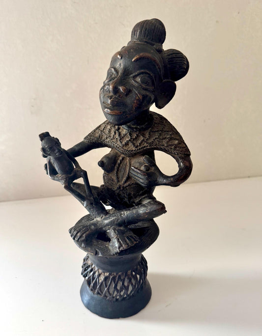 Antique Bamum Bronze Maternity Mother Figure Sculpture African Tribal Art