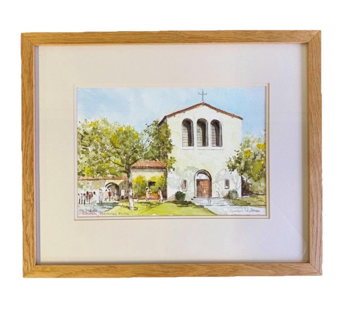 Original Gordon Wilkinson Watercolor Painting All Saints Church Beverly Hills
