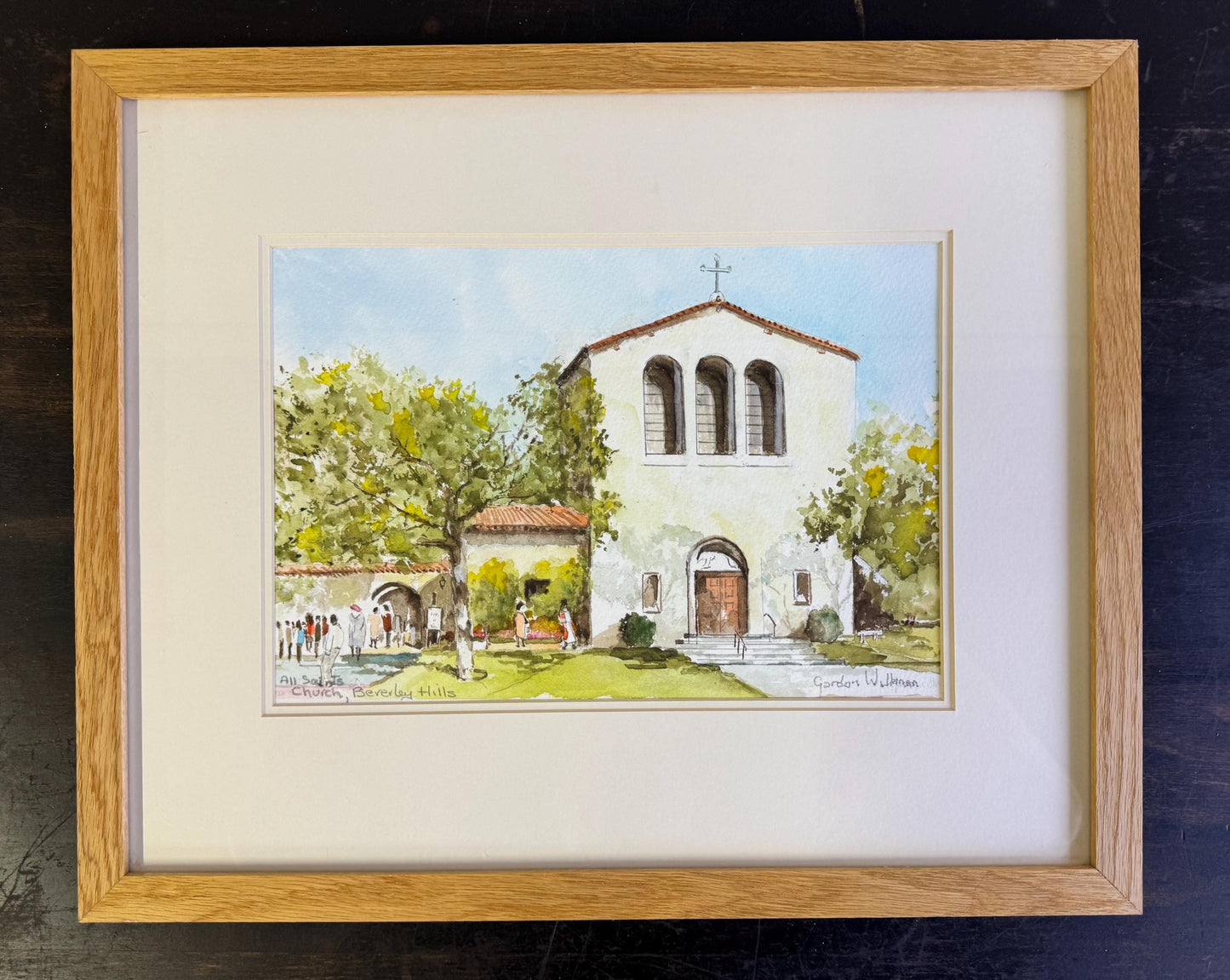 Original Gordon Wilkinson Watercolor Painting All Saints Church Beverly Hills