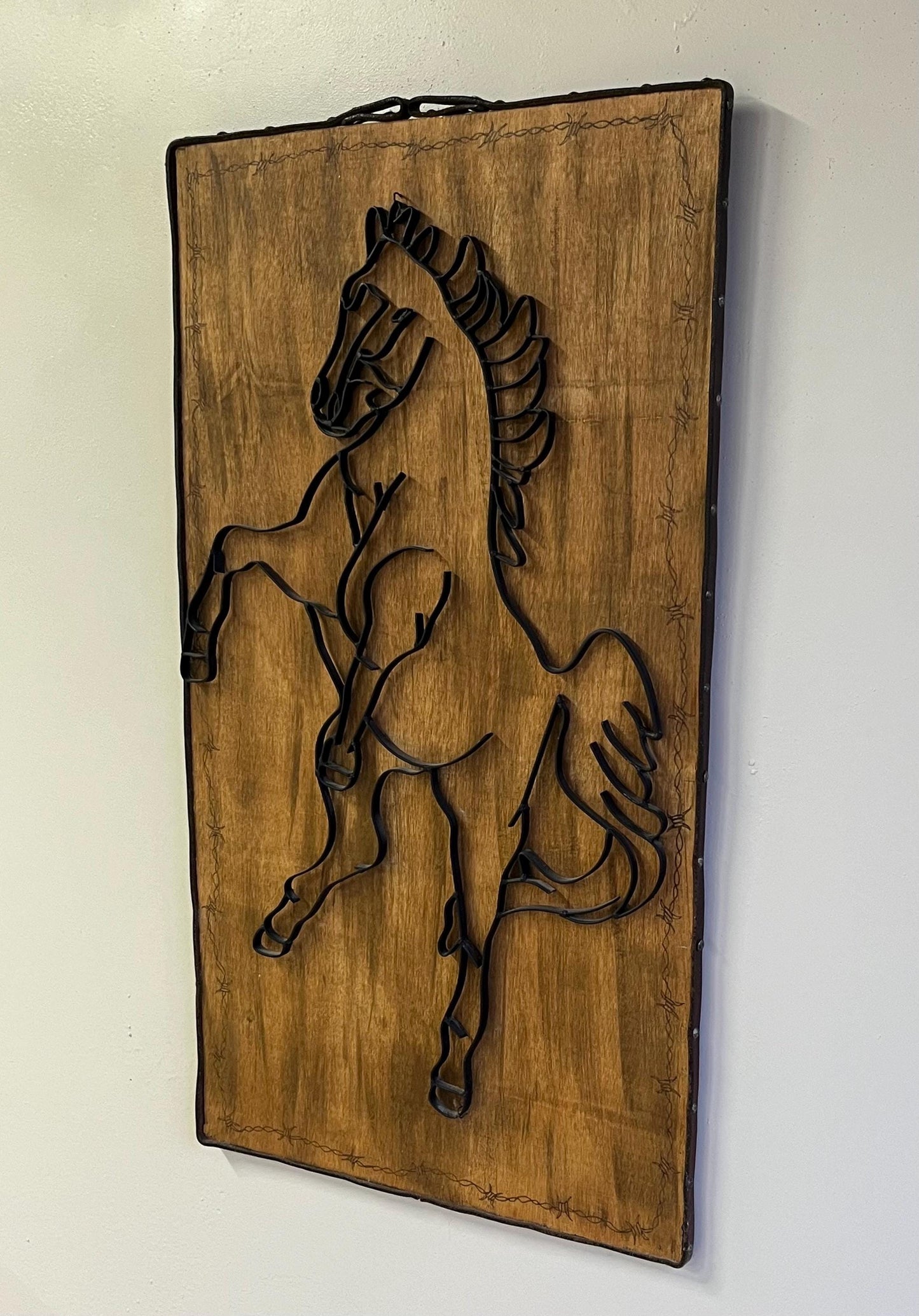 Western Wrought Iron Metal Stallion Horse Wall Art Sculpture 40” Tall