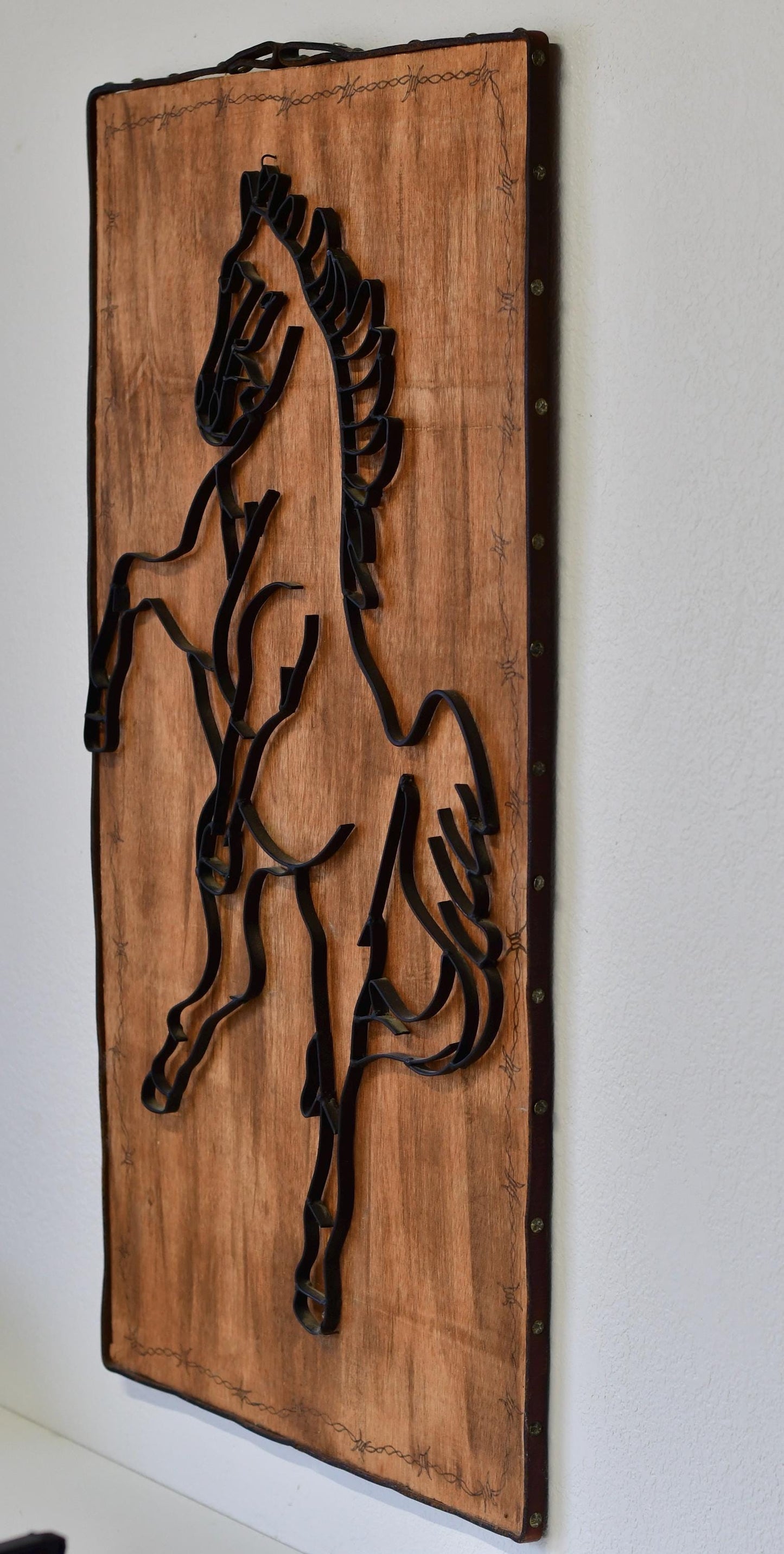 Western Wrought Iron Metal Stallion Horse Wall Art Sculpture 40” Tall