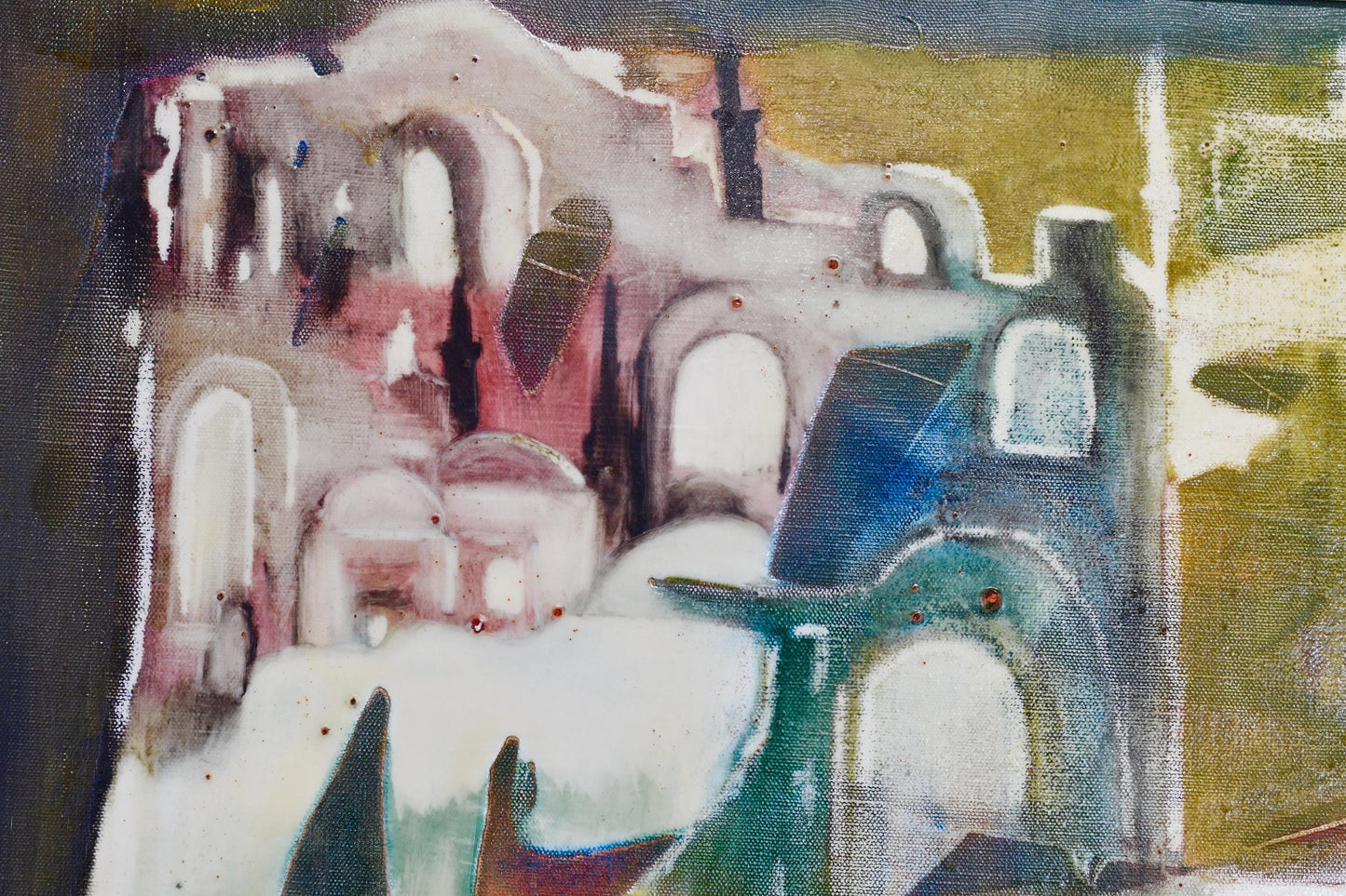 Original Post Modern Expressionist Cityscape Painting Signed 38” X 30”