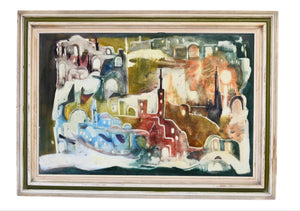 Original Post Modern Expressionist Cityscape Painting Signed 38” X 30”