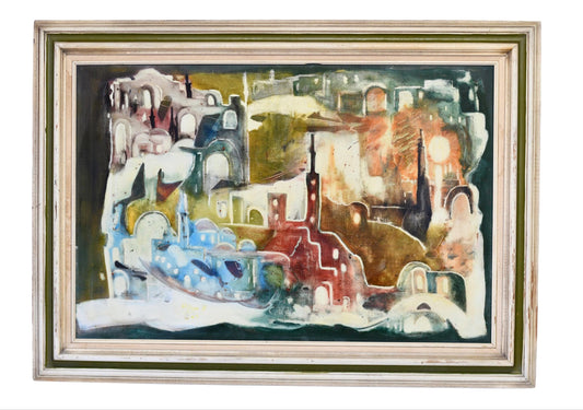 Original Post Modern Expressionist Cityscape Painting Signed 38” X 30”