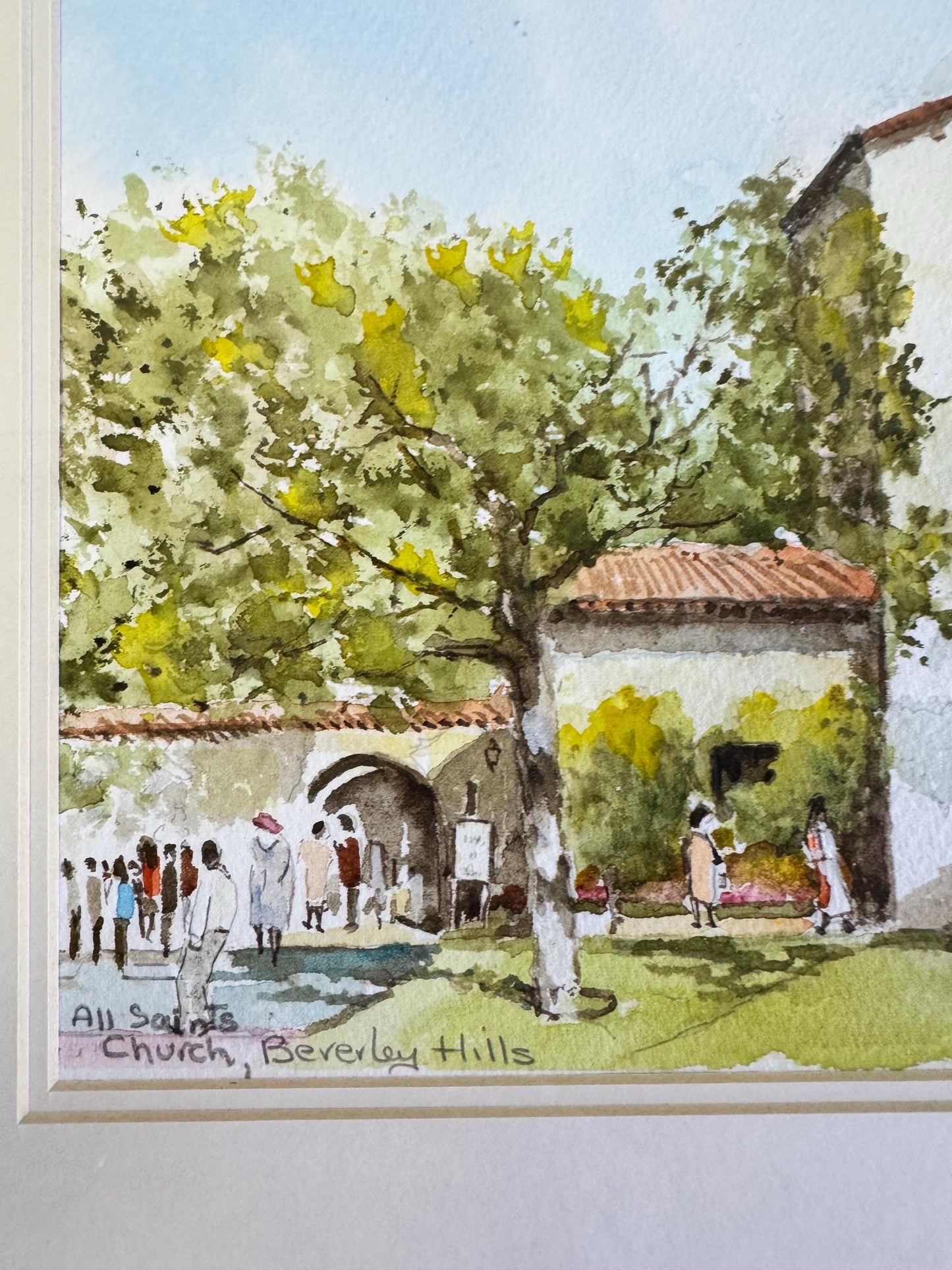 Original Gordon Wilkinson Watercolor Painting All Saints Church Beverly Hills