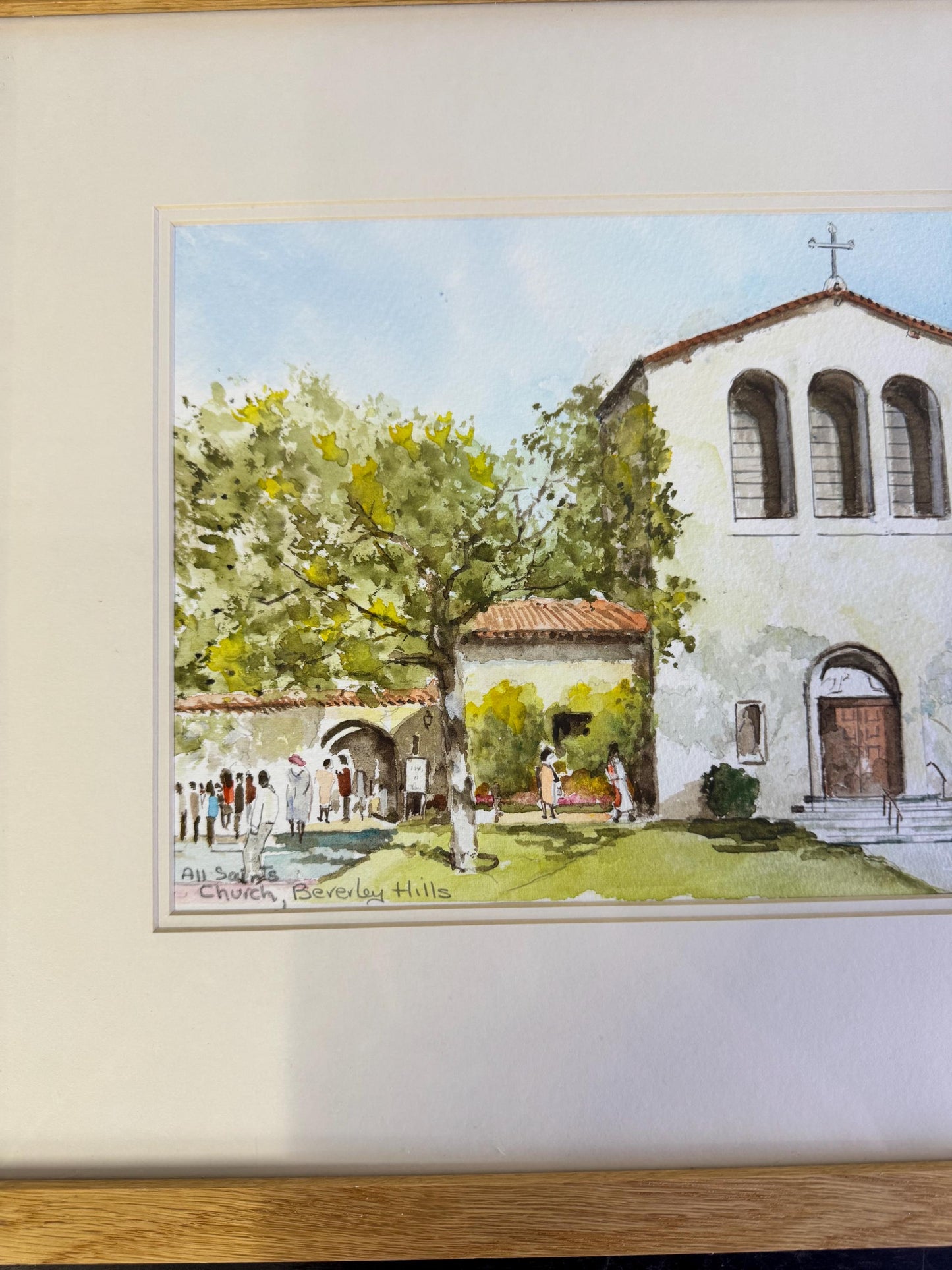 Original Gordon Wilkinson Watercolor Painting All Saints Church Beverly Hills