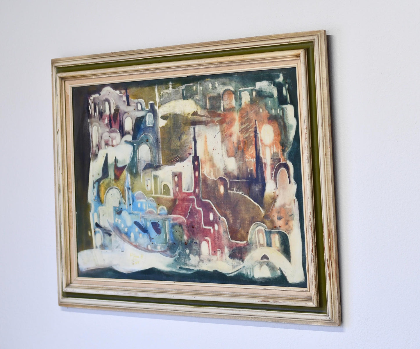 Original Post Modern Expressionist Cityscape Painting Signed 38” X 30”