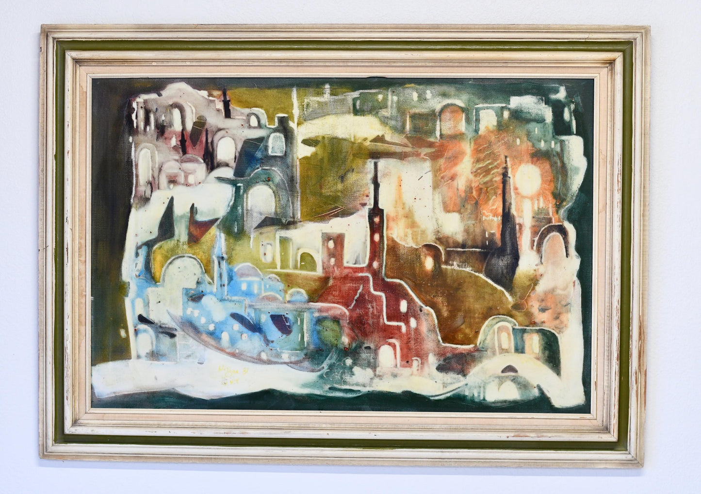 Original Post Modern Expressionist Cityscape Painting Signed 38” X 30”