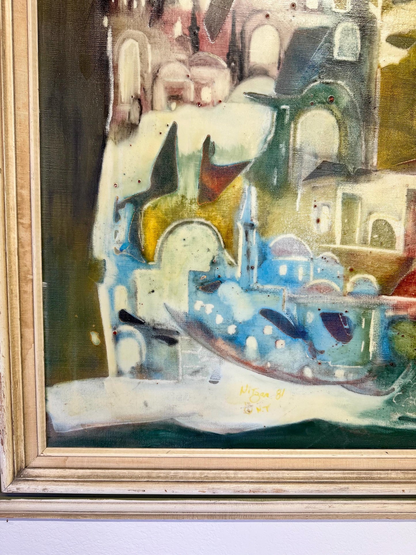 Original Post Modern Expressionist Cityscape Painting Signed 38” X 30”