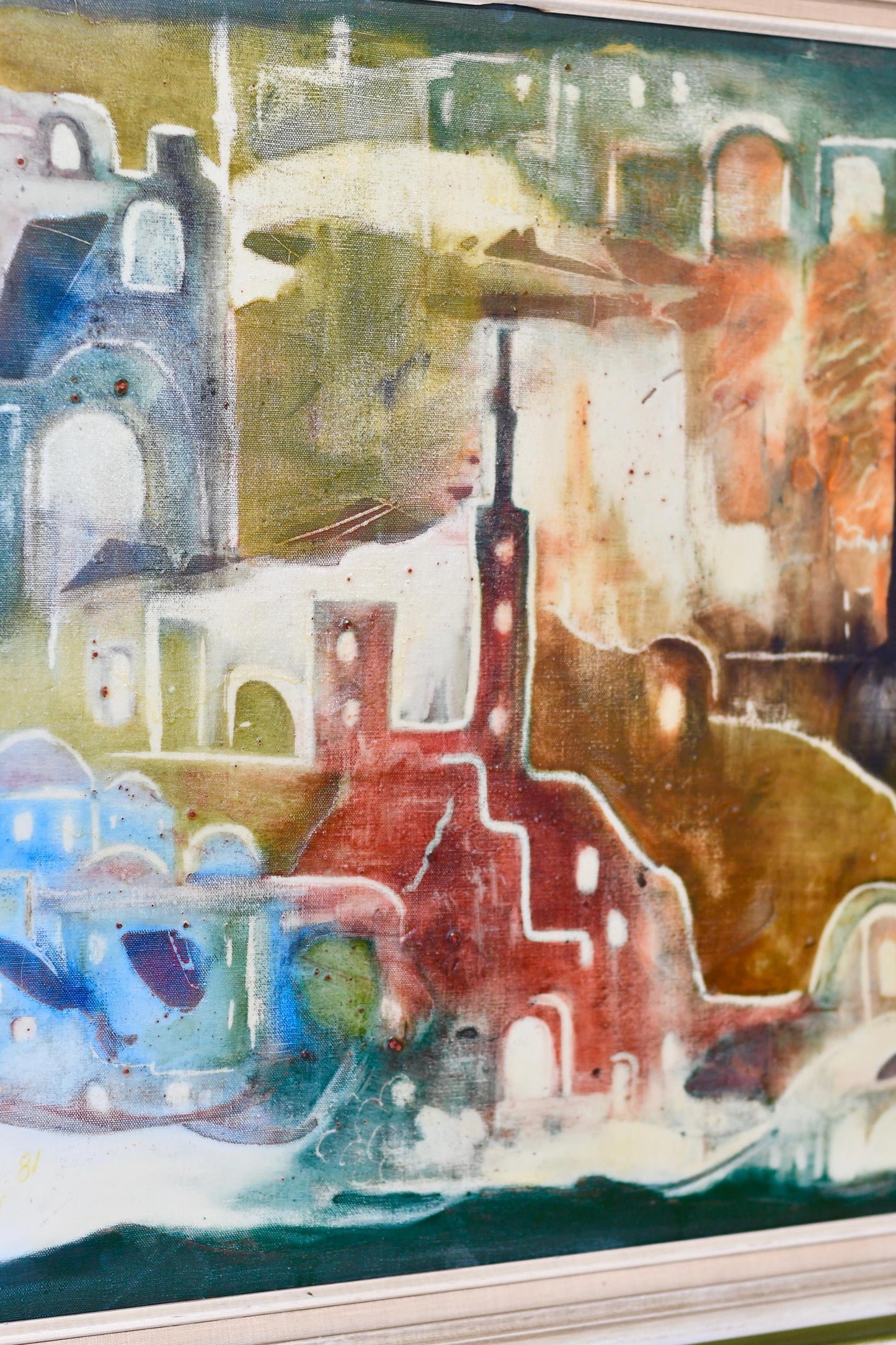 Original Post Modern Expressionist Cityscape Painting Signed 38” X 30”