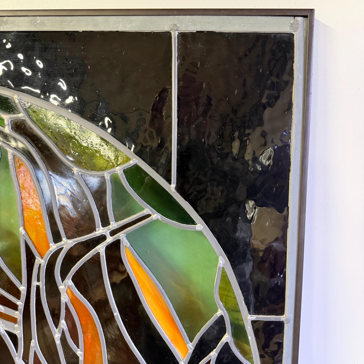 Vintage Stained Glass Window Panel Art Signed GFB Tiffany Style 31” X 25”