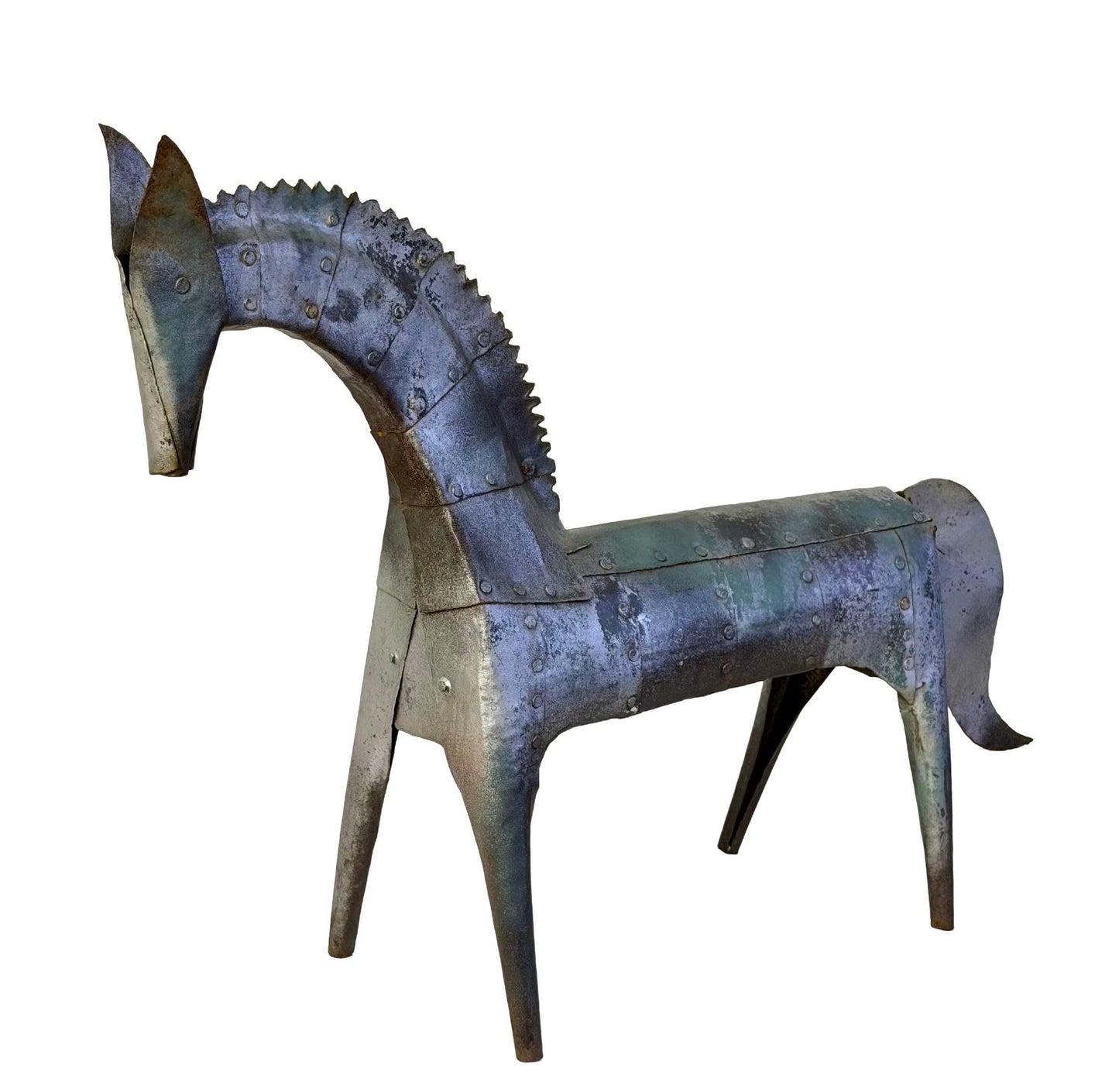 Vintage Mid Century Handmade Riveted Metal Horse Sculpture 20” Tall