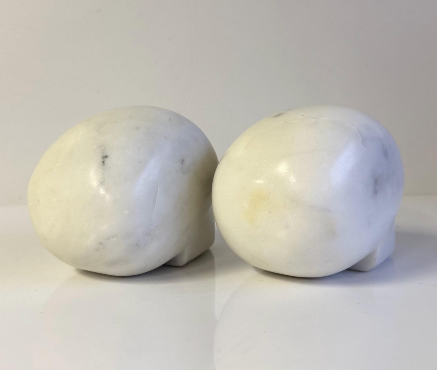 Vintage Pair Of Marble Hand carved Carved Skull Bookends