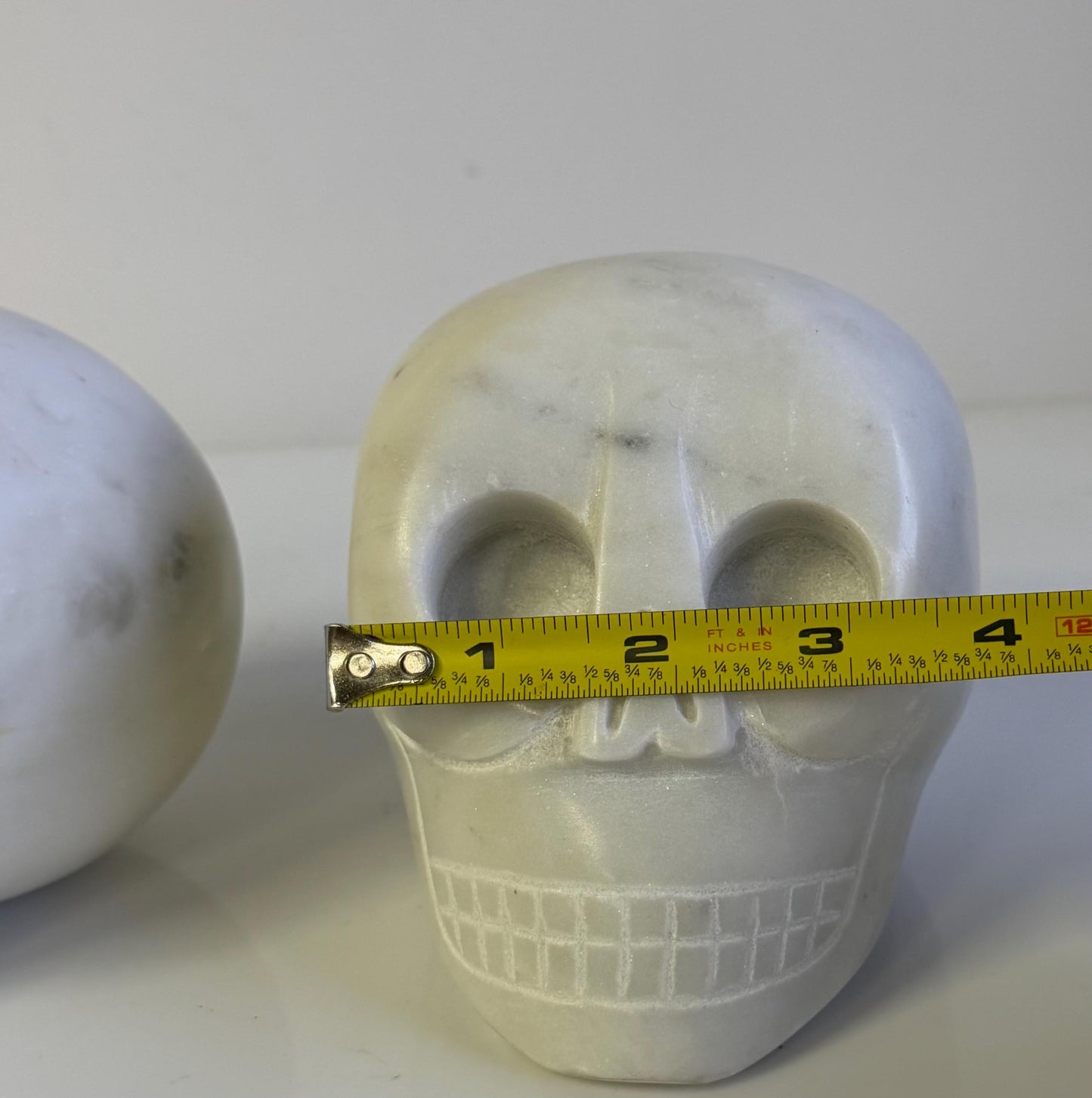 Vintage Pair Of Marble Hand carved Carved Skull Bookends