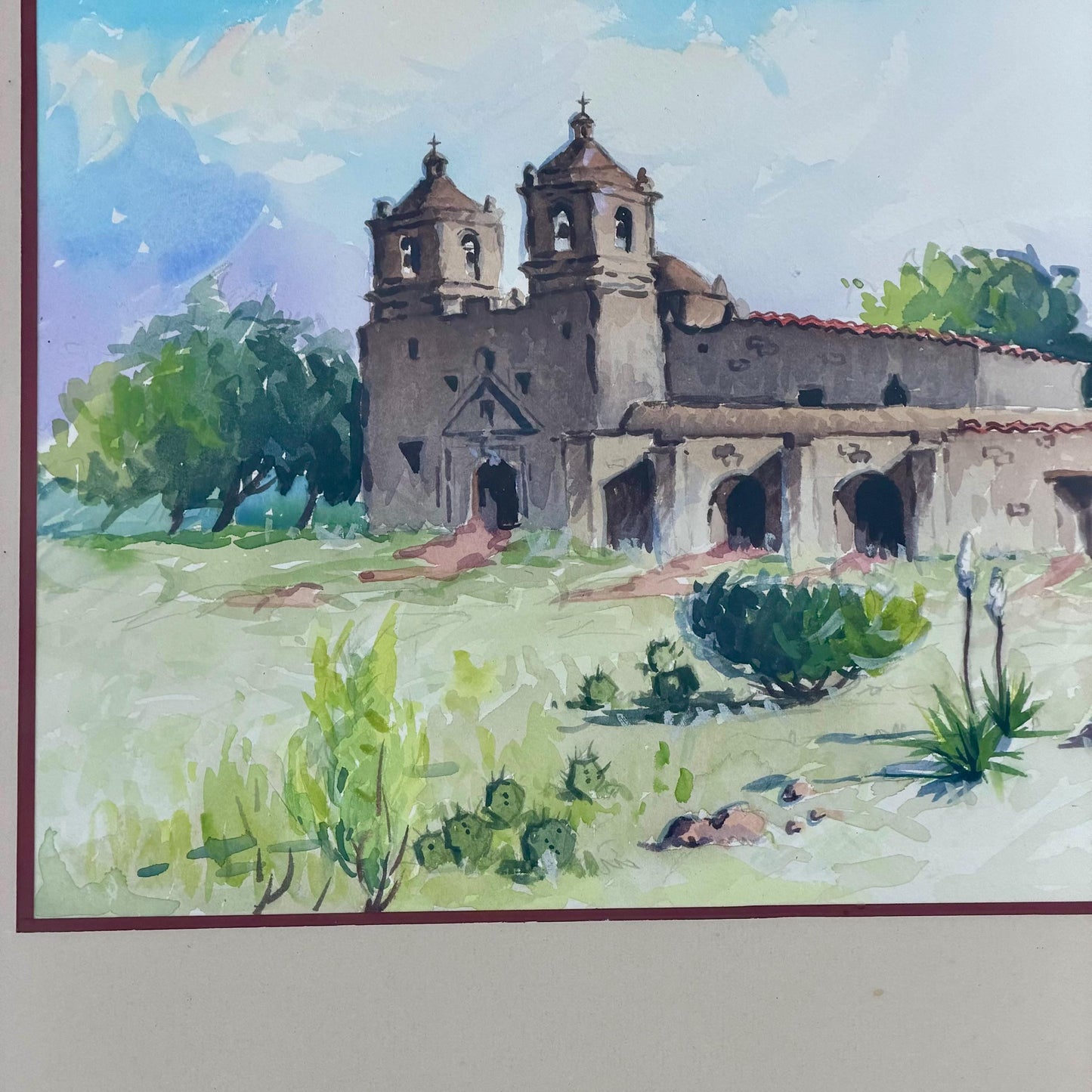 Original Lorenzo Castaneda Texas Mission Original Water Color Painting