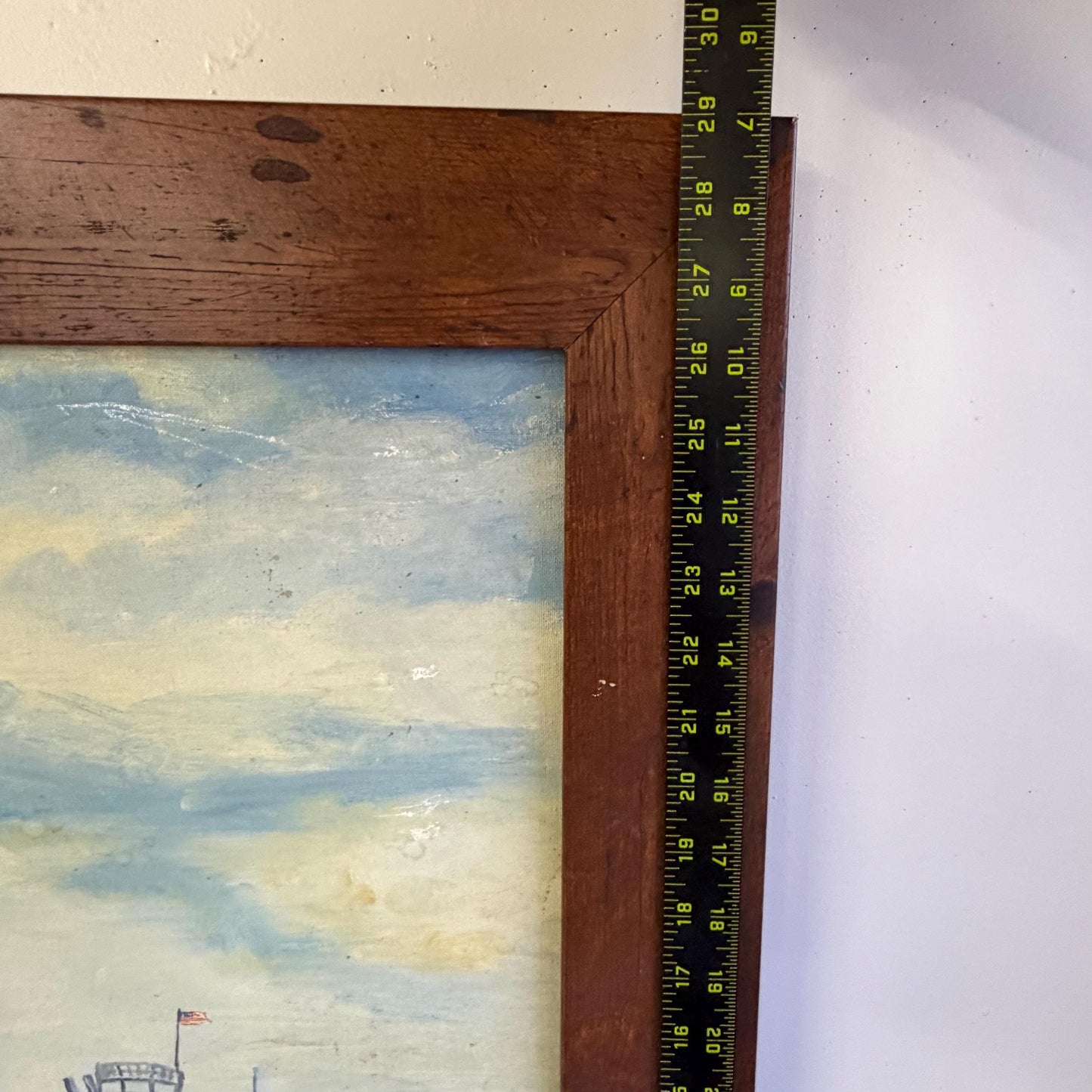 Original Folk Art Painting Of US Navy Destroyer Ship Signed B. Sike 33” X 29”