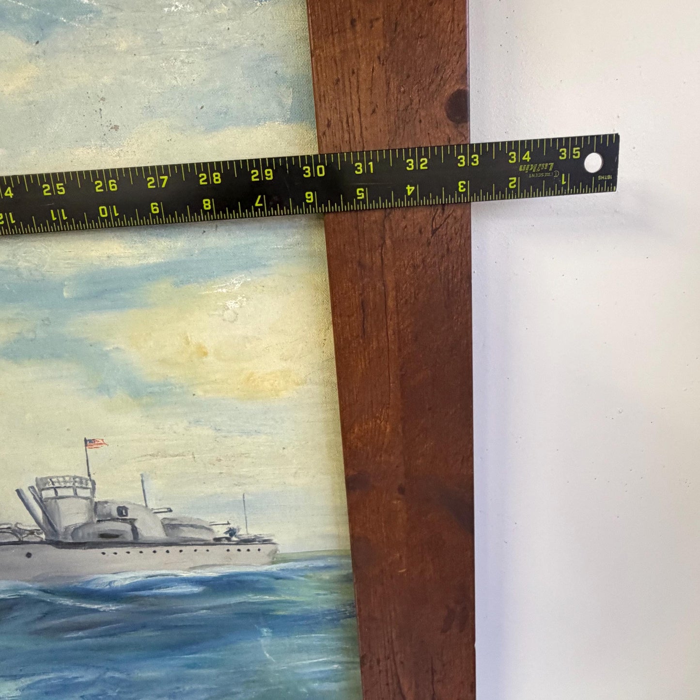 Original Folk Art Painting Of US Navy Destroyer Ship Signed B. Sike 33” X 29”