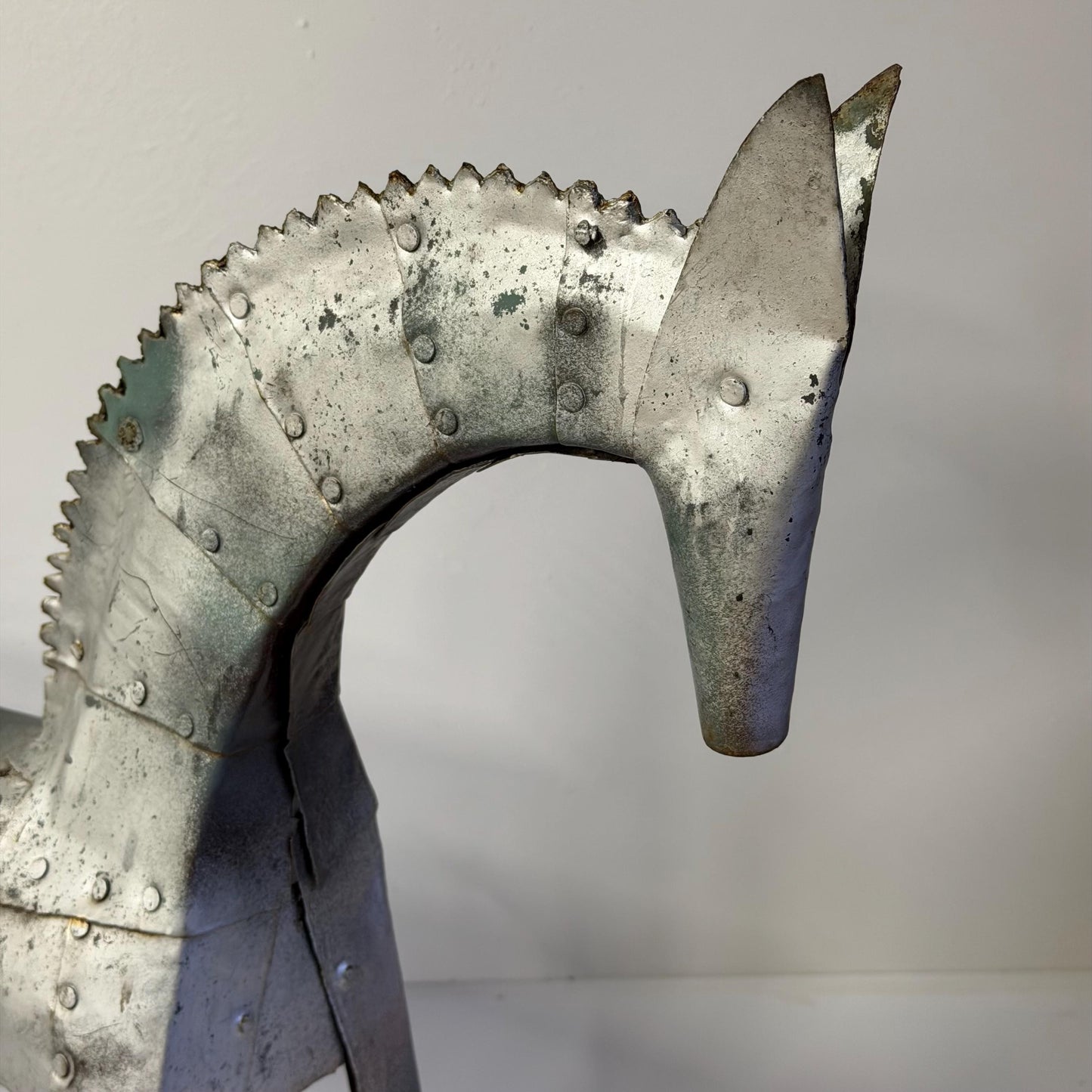 Vintage Mid Century Handmade Riveted Metal Horse Sculpture 20” Tall