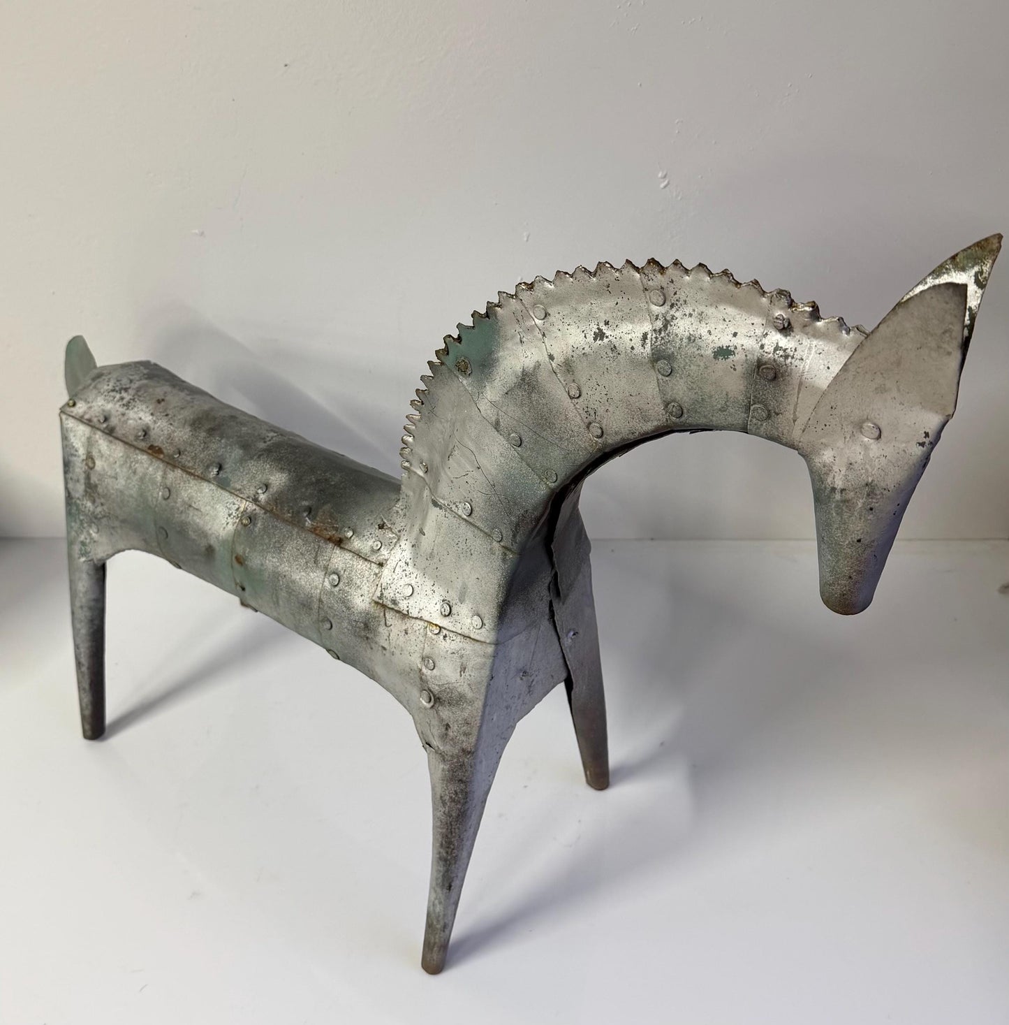 Vintage Mid Century Handmade Riveted Metal Horse Sculpture 20” Tall