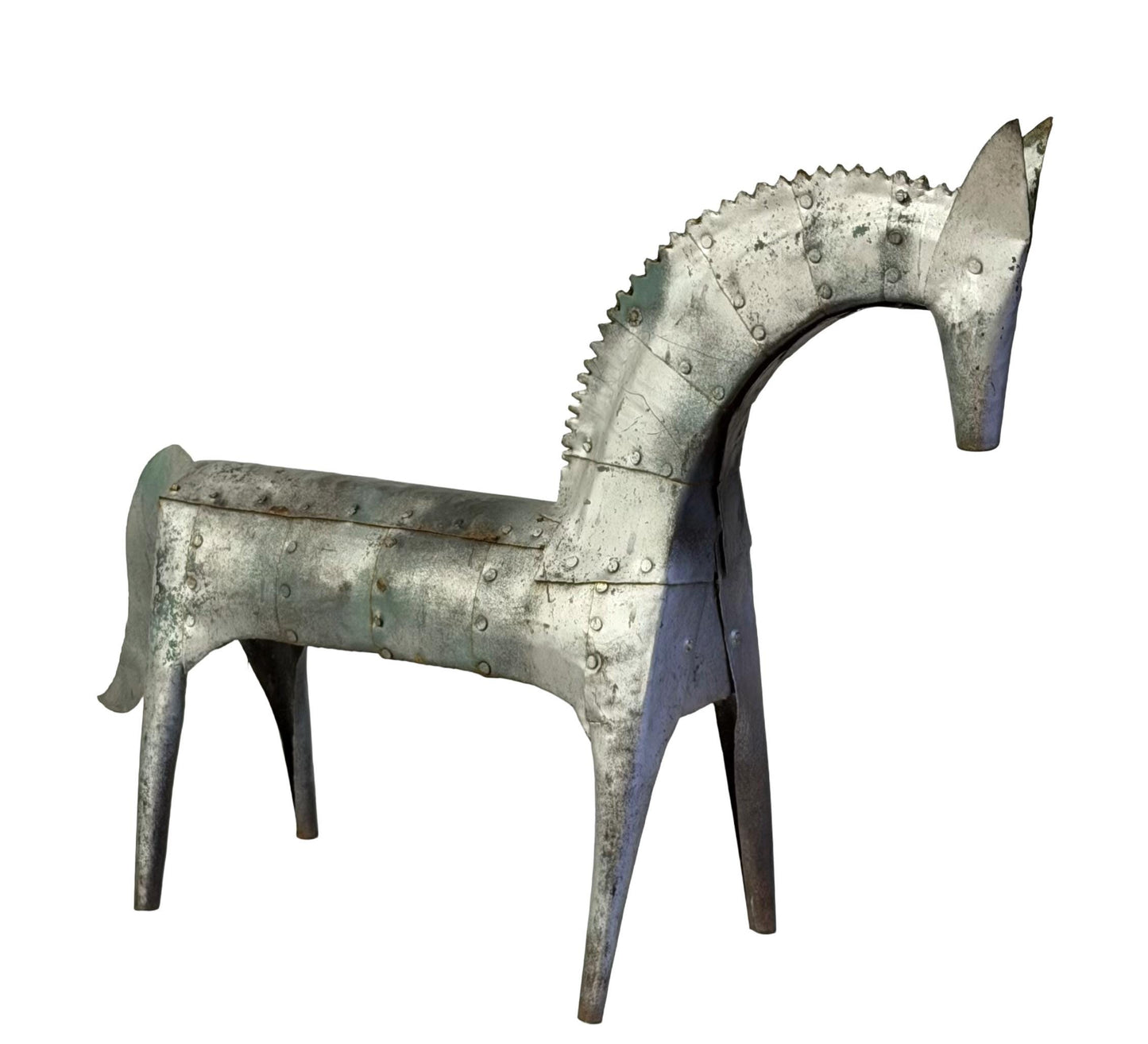 Vintage Mid Century Handmade Riveted Metal Horse Sculpture 20” Tall