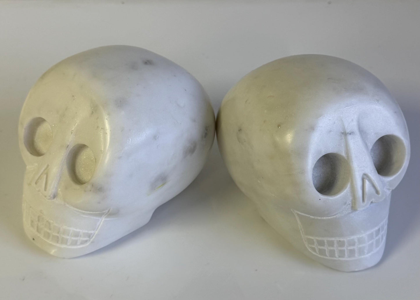Vintage Pair Of Marble Hand carved Carved Skull Bookends