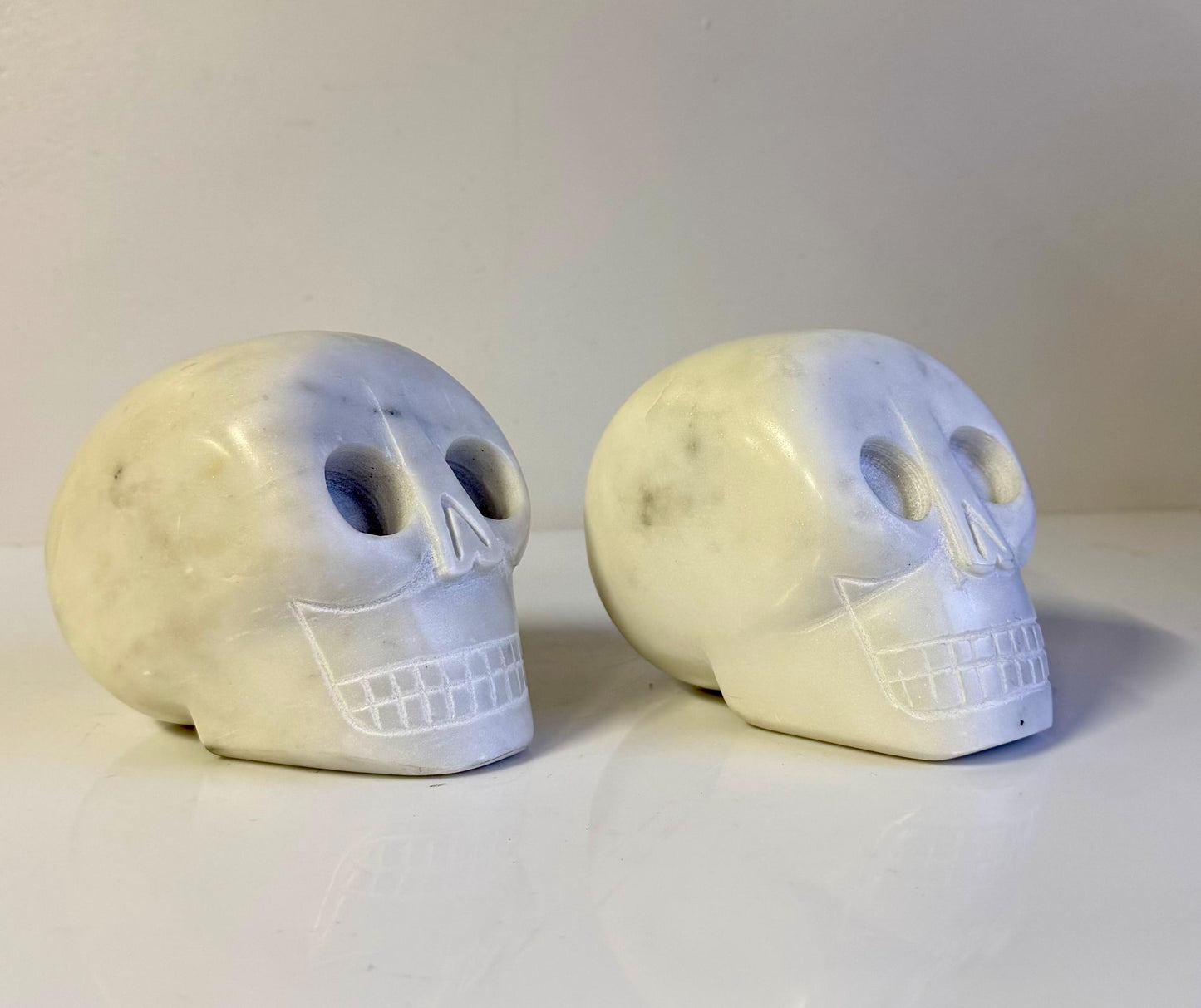 Vintage Pair Of Marble Hand carved Carved Skull Bookends