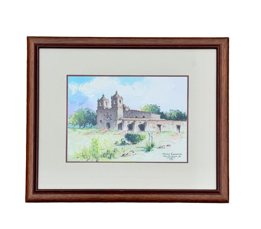 Original Lorenzo Castaneda Texas Mission Original Water Color Painting